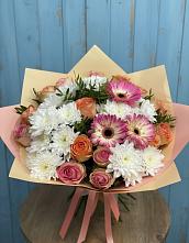 Букет цветов из:  Розы, Герберы и Хризантемы в Фуньково
