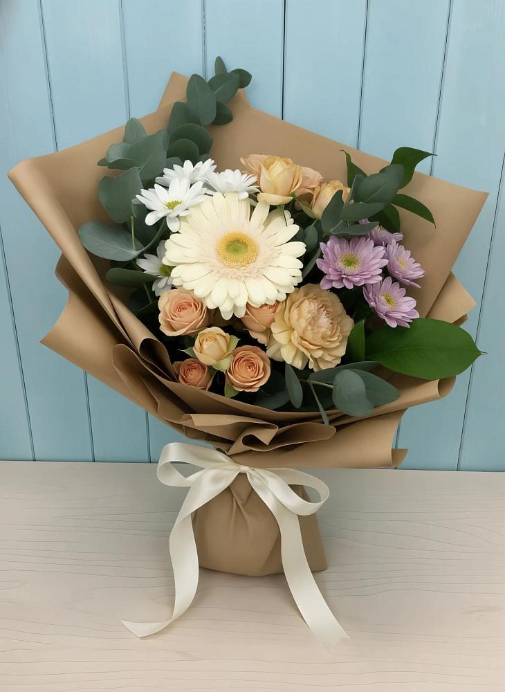 Букет цветов из: Герберы и Хризантемы в Фуньково
