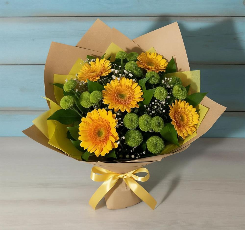 Букет цветов из: Герберы и Хризантемы в Фуньково