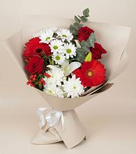 Букет цветов из:  Розы, Хризантемы, Герберы и Лилии в Фуньково