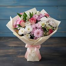 Букет цветов из:  Хризантемы, Альстромерии и Розы в Фуньково