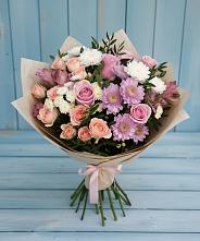 Букет цветов из:  Хризантемы, Розы и Альстромерии в Фуньково