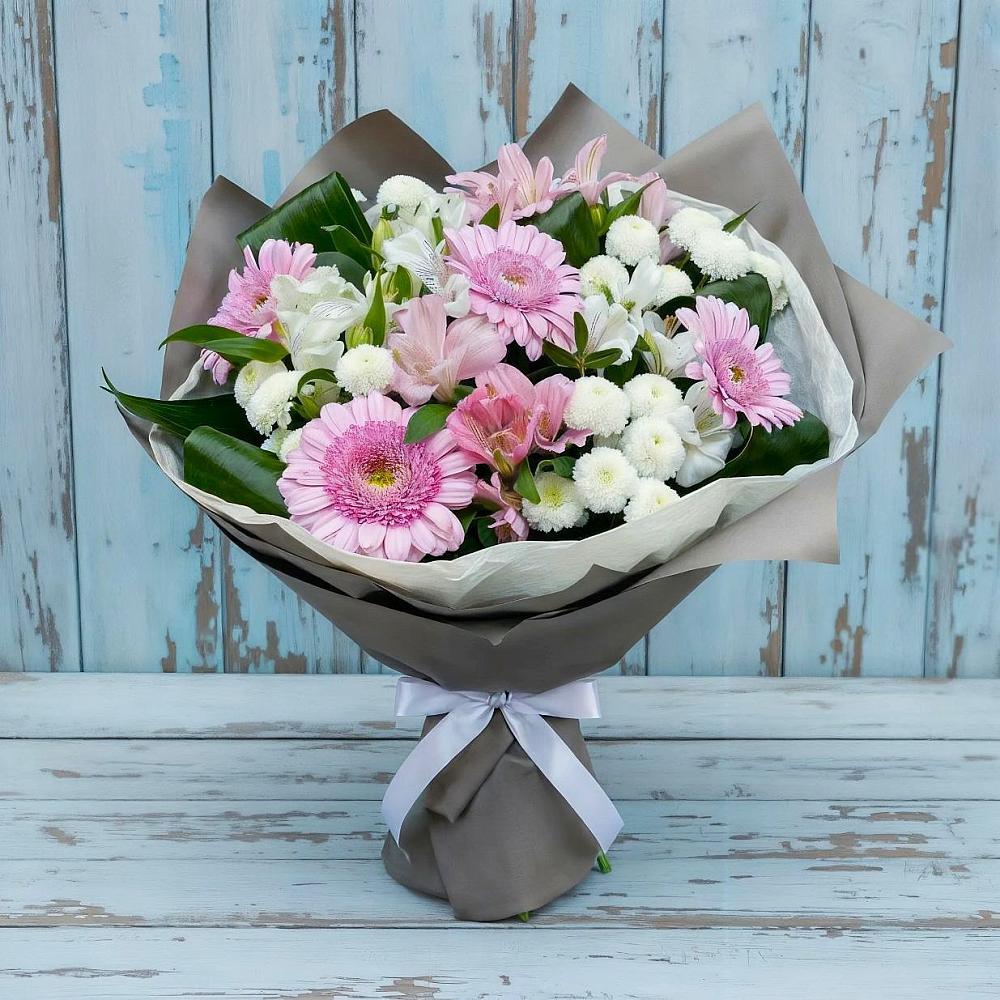 Букет цветов из: Герберы, Альстромерии и Хризантемы в Фуньково