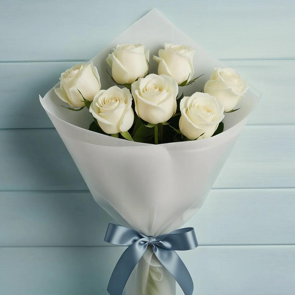 Букет 7 Белых роз Эдлесс Лав в Фуньково